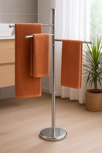Miniatura 5 de Toallero De Pie De Acero Inoxidable Satinado Con 3 Brazos Giratorios Toallero Moderno Para Ahorrar Espacio Base Estable Toallero Para Dormitorio, Baño, Lavandería 87 X 37 X 22 Cm