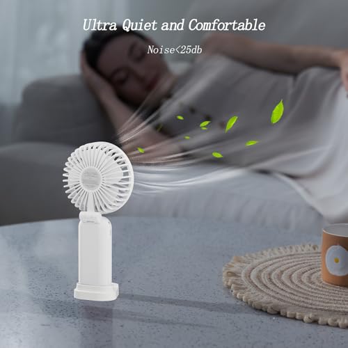 Image of GOCKERA Portable Fan, 4200mAh Battery Operated Fan, 5 Speeds&Digital Display, Makeup Fans for Women with Base, 180Foldable 3in1 Handheld /Neck /Desk Fan for Outdoor Indoor,Ultra Quiet (White)