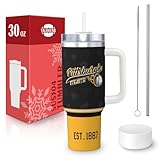 vkawesr Pittsburgh 30 oz Tumbler with Handle and Straw,Car cup,100% Leakproof Insulated Tumbler with Lid and Straw,Made of Stainless Steel,Cup Holder Friendly Base,Classic Collection Gifts for Fans