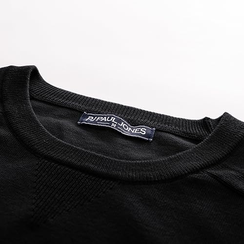 Pj Paul Jones Crewneck Sweater For Men Crew Neck Solid Color Sweatshirt Casual Wool Blend Pullover Sweaters Black thumb #2