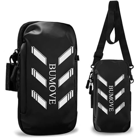 BUMOVE Arm Band Running Phone Holder for Samsung Galaxy S24 S23 S22 Ultra,iPhone 16 15 14 13 Pro Max,Crossbody Shoulder Bag Large Armband (Black) Cover