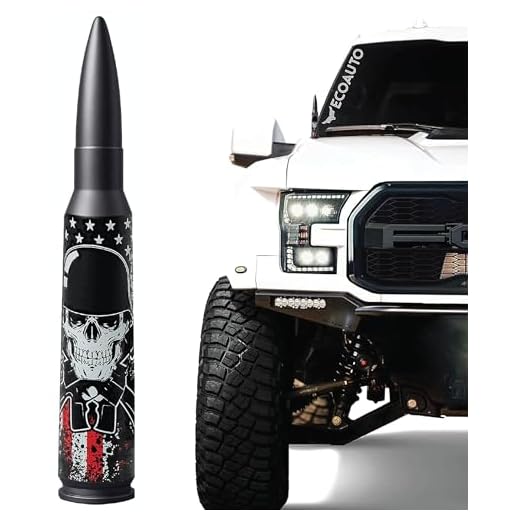EcoAuto Badass Car Antenna Replacement for Dodge Ram & Ford F150 F250 F350 Super Duty Ford Raptor Bronco Trucks - Anti-Theft Design - Radio Antenna for Truck 1990 - Current (American Skull Black)