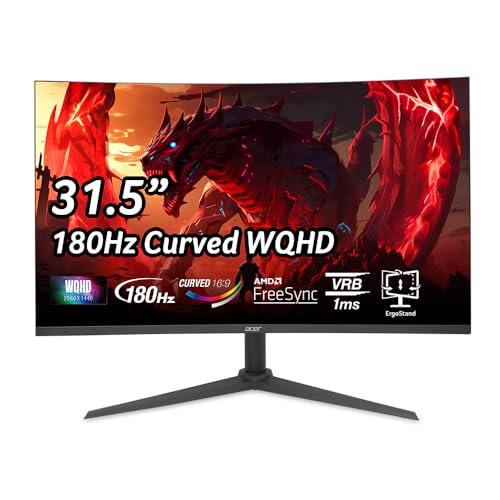 Acer XZ320QU S3bmiiphx 31.5" 2K QHD | 2560 x 1440 | Curved Gaming Monitor | 180Hz Refresh | 1ms Response Time | 100,000,000:1 Contrast Ratio