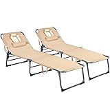 GYMAX Beach Chaise Lounge, Adjustabel Folding Sunbathing Recliner with Face Hole & Removable Pillow,...