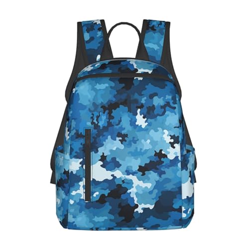 Casual Backpack for Women Men Blue Camouflage Lightweight Daypack Large Capacity Nurse Bag