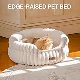 MEWOOFUN Stilvolle Katzenbetten für Katzen, weiches rundes Hundebett für kleine und mittelgroße Hunde, waschbares, beruhigendes Haustierbett (Beige, M)