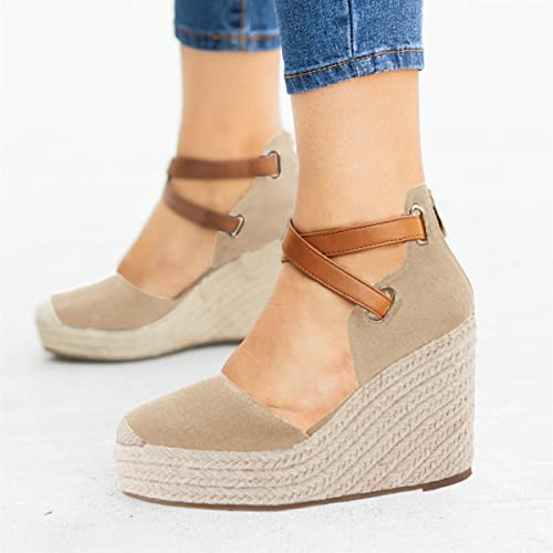 Image of PiePieBuy Womens Wedge Espadrille Ankle Strap Closed Cap Toe Platform Heeled Sandals