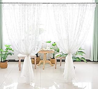 Aspthoyu A Pair of Lace Curtains for Windows 59 Inch Drop White Sheer Curtains Patterned Voile Curtains Rod Pocket Net Curtain, Floral Curtains for Bedroom, W150cm x H150cm
