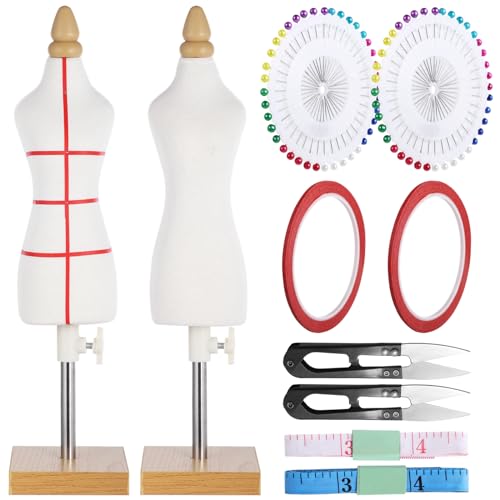 10 PCS Tailor Dressmaker Dummy Mannequins Set with Needles Sewing Patch Measuring Tapes, Doll Dress Form Mini...
