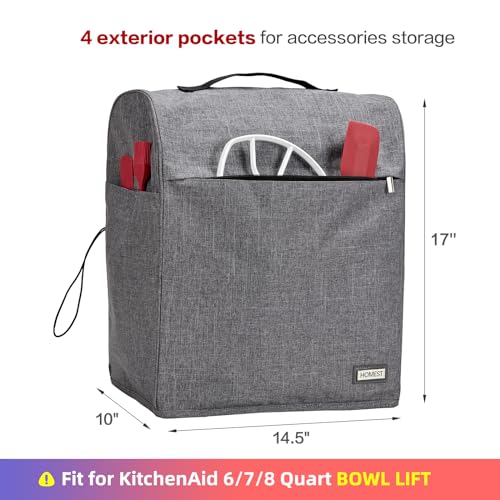 HOMEST Stand Mixer Dust Cover Compatible with KitchenAid 6/7/8 Quart Bowl Lift, Zipper Pocket for Various Kitchen Appliance Accessories, Grey (Patent Design)
