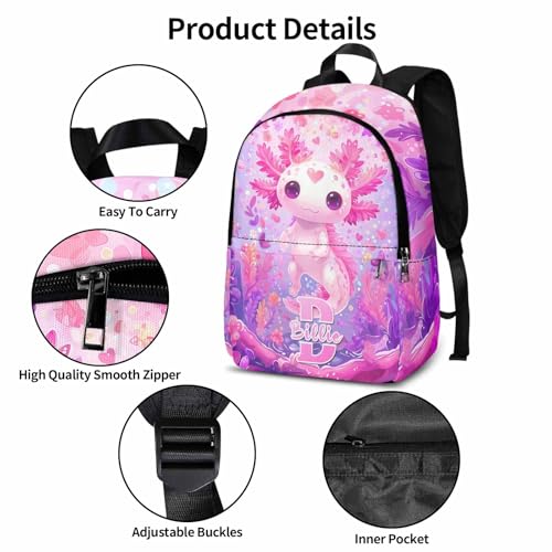 Custom Girls Salamander Backpack Set with Name, Colorful Personalized Preschool Kindergarten School Bookbag & Lunch Box for Kids Travel Picnic, Great Back to School Gift4