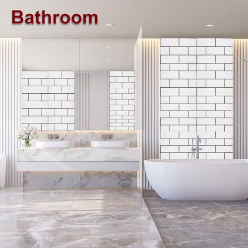 QUARKZMAN 20 Stück Peel-and-Stick-Marmorfliesen, wasserdichte Wandverkleidungsrückwand, 12x12 PVC Peel-and-Stick-Duschfliesen für Badezimmer, Küche, Wohnzimmer, weißes Ziegelstein-Design