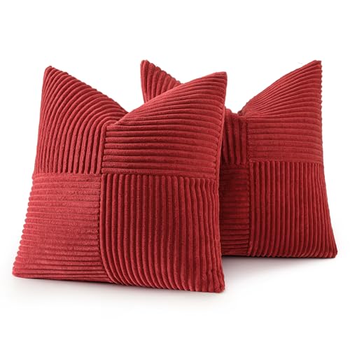 MIULEE 2er Set Kissenbezug 45x45cm Bordeaux Kordvelours Kissenhülle – Ansicht 7