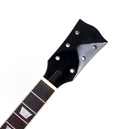 Kmise Electric Guitar Neck Maple Rosewood Solid Black Finish For Gibson LP Replacement 22 Fret (Black with trapezoid inlays)