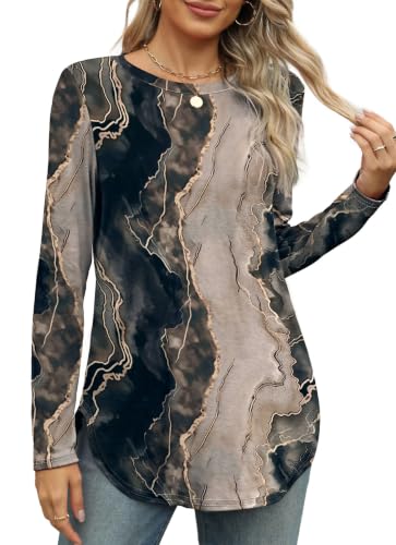 Image of XIEERDUO Womens Long Sleeve Round Neck Shirts Side Split Basic Loose Tunic Tops Casual 2026