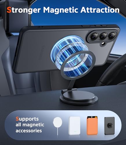 Image of FNTCASE for Samsung Galaxy S26 Case: Magnetic Matte Phone Cases with Screen Protector Drop Proof Compatible with Magsafe Slim Rugged Shockproof Protective Translucent Cell Cover (C-Frosted Black)