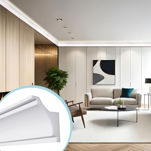 Image of Pushglossy 18 Pcs 47.24″(Total 70.9 Ft) Ceiling Crown Molding with LED Duct Kit for Seamless Ambient Accent Lighting Waterproof Channel for Easy LED Trim Moulding Strip Installation(Rear Groove)