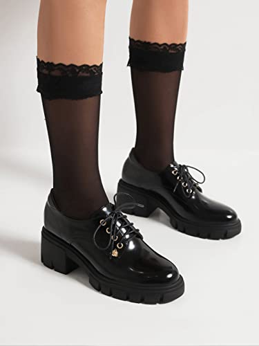 Latasa Oxford Shoes For Women Black Platform Chunky Oxfords Round Toe Lace Up Loafers Business Casual Work Office Shoes (9, Black Matte) #TOP7