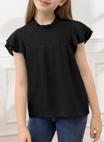 Image of bilbean Girls Elegant Polked Swiss Dot Long Sleeve Shirts Tops 6-15 Years