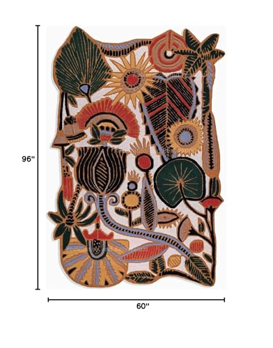 Image of Restoration and Renovation Handmade Floral and Geometric Pattern Wool Area Rug - Luxurious Vintage Style Accent Carpet for Living Room, Bedroom, Dining Room Decor (Multi A, 5' x 8')