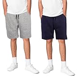 Keanu 2 Pack Mens Regular Fit Fleece Shorts with Zip Pockets, Elastic Waistband, and Drawstring – Size M - Navy/Light Grey Pack