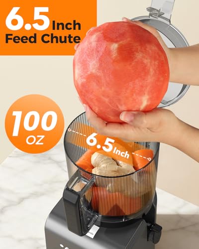 ACOQOOS Juicer Machines, 6.5" Extra Large Feed Chute Cold Press Juicer 3-IN-1 with Sorbet & Nut Milk, BPA Free, Easy to Clean, 100 OZ Hopper, Graphite Gray - Image 4