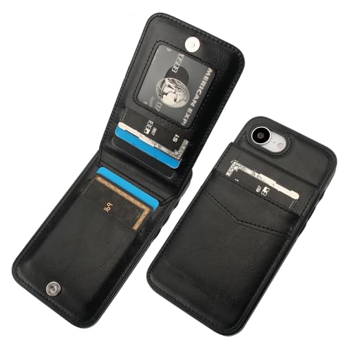 KIHUWEY Compatible with iPhone 16e/17e Case Wallet with Credit Card Holder Flip Premium Leather Magnetic Clasp Kickstand Heavy Duty Protective Cover for iPhone 16e/17e 6.1 Inch (Black)