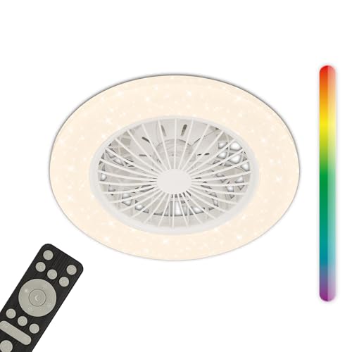 Briloner - Ventilatore da soffitto con luce, telecomando, dimmerabile, CCT, RGBIC, lampadario ventilatore da soffitto, ventilatore da soffitto con luce e telecomando, 48,5 x 14 cm, bianco