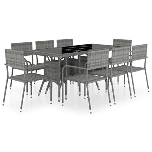 vidaXL Set Comedor Jardín 9 Piezas Muebles Mobiliario Exterior Terraza Balcón Cocina Mesa Silla Asiento Estable Ratán Sintético Gris Antracita y Gris