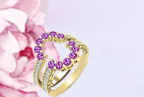 Dazzlingrock Collection Round Gemstone & White Diamond Womens Enhancer Guard Double Wedding Ring, 10K Solid Yellow Gold4