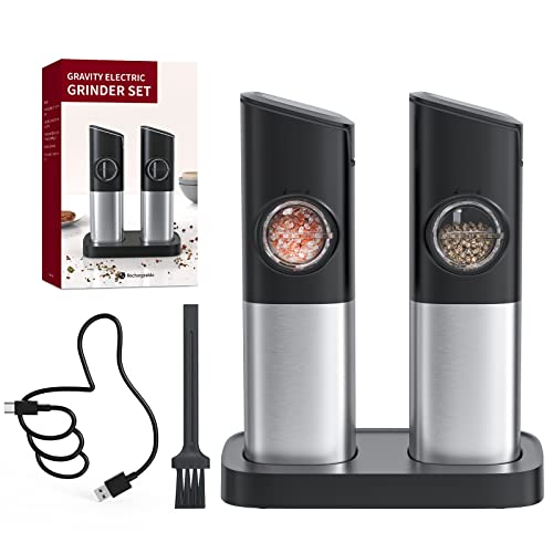 CIRCLE JOY Juego de Molinillo Eléctrico de Sal y Pimienta por Gravedad con Base de Carga Doble, Cubierta...