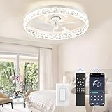 ZMISHIBO 19.7' Ceiling Fans with Lights, Low Profile Ceiling Fan and Remote, Flush Mount Bladeless Ceiling Fans, Stepless Dimmable LED Light, White Fixtures for Bedroom, Living Room