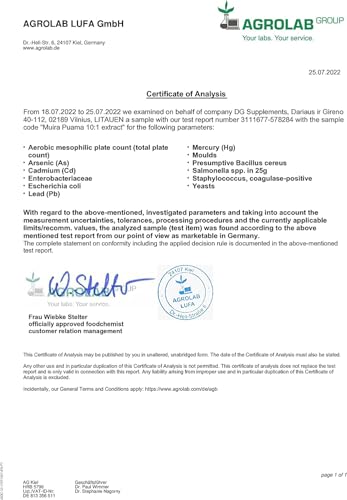 Muira Puama (Potenzholz) 5000mg Äquivalent (500mg von 10:1 Extrakt) 120 Vegane Kapseln, Laborgeprüft, Hochdosiert, Nicht GVO, keine Füllstoffe oder Zusatzstoff