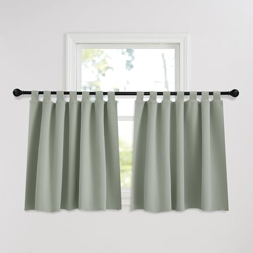 PONY DANCE Rideaux Occultant Court - Sauge Vert Rideau Décoration de Petite Fenêtre Draperies Cuisine Design Moderne Isolants Thermiques Opaque à Pattes, 140x120...