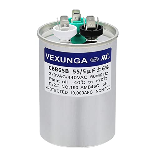 Image of VEXUNGA 55 /5uF 55+5 MFD 370VAC or 440VAC Dual Run Start Round A /C Capacitor