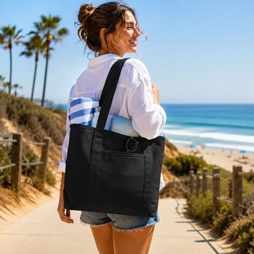 Bolso Tote de Lona de Algodón DALIX 20 Pulgadas Negro miniatura 2