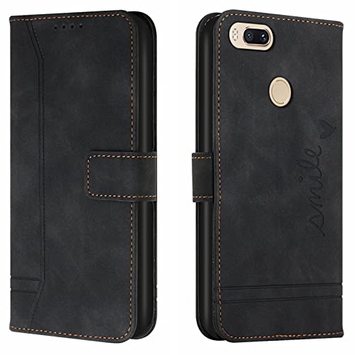 Lihondar Kompatibel mit Xiaomi Mi 6X / Mi A2 Hülle, Handyhülle Xiaomi Mi 6X / Mi A2, Leder Klappbar Schutzhülle Tasche Wallet mit Brieftasche [Standfunktion] Cover Flip Hülle Klapphülle (Schwarz)