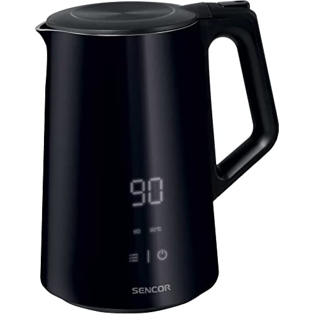 Sencor Bollitore Elettrico Nero Potente, Cool Touch, Anti-Bruciatura, Senza BPA - Bollitore Elettrico Temperatura Regolabile, Display LED, 1.5L, Acciaio Inossidabile, 2200W, Mantenimento Calore