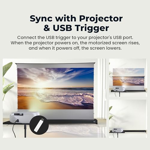 Image of OTEK FR84 84 Inch Motorized Floor Rising Projector Screen | 16:9 ALR Fabric Gain 1.8 | Remote Control Electric Floor Mount | Ambient Light Rejecting | Front Projection