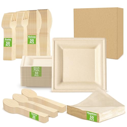 Eco-Friendly MZL Bamboo 250 PCS Eco-Friendly Disposable Dinnerware Set, 6