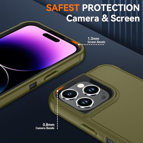 Image of SunStory Compatible with iPhone 14 Pro Max Case with HD Screen Protector, 3-Layer Heavy Duty Full-Body Cover,3 in 1 Hybrid Protective Case for iPhone 14 Pro Max 6.7 inch, ArmyGreen