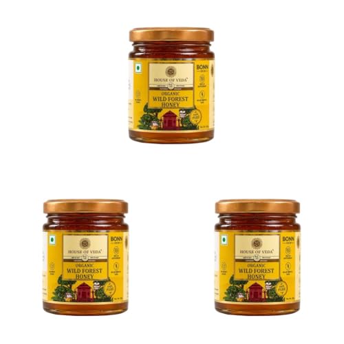 Image of House of Veda Organic Wild Forest Honey 250g | Raw, NMR Tested, No Sugar, Glass Jar (Pack of 3)