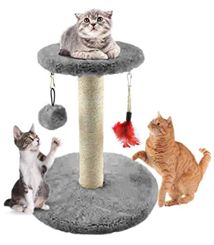 ALAYSTAR Cat Scratcher Post Pole Play Tree Tower Activity – Pet Kitten Cat Play Centre Durable Climbing Sisal Rope Claw Scratching Post with Interactive Toys for Cat’s Relaxation and Sleep