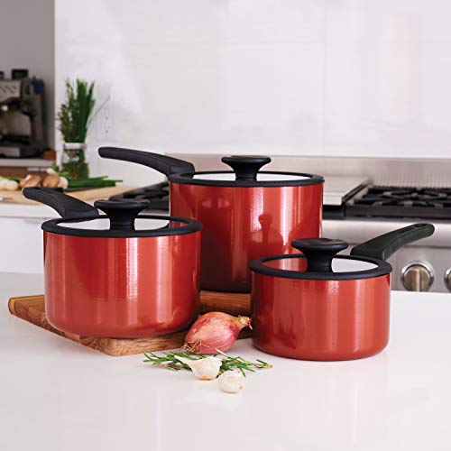 Image of Tramontina Non Stick 6-Piece Nesting Sauce Pan Set with Lids - Red