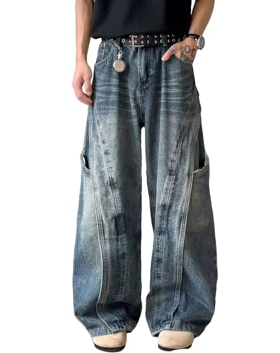 Baggy Barrel Jeans for Men Wide Leg Cargo Y2k Pants Loose Fit Hip Hop Jeans Denim Oversized Pants Straight Trousers