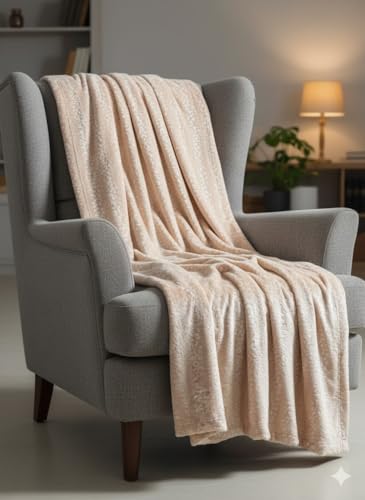 Image of Florida Solid Embossed Flannel Blanket, 320 GSM Ultra-Soft All-Season AC Blanket (Double, Fawn)