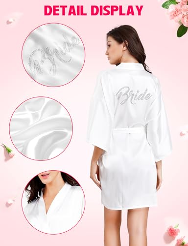 EPLAZA Bride Robe for Wedding Day Set with Slippers Bridal Robes Satin Robes Wedding Bachelorette Party Bridal Shower Gifts2