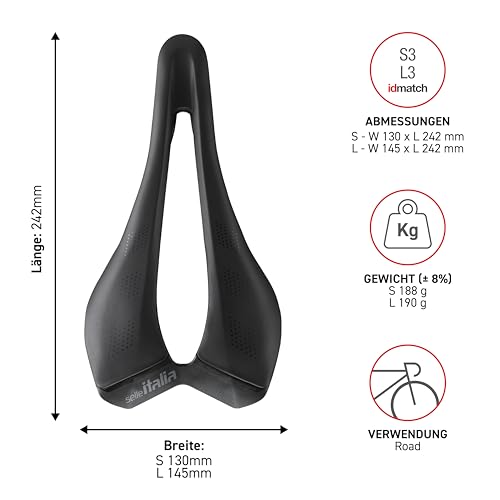 Selle Italia SLR Advan – Rennrad-Sattel aus Manganstahl, Leichtbezug, Superflow-Aussparung, leicht und komfortabel – Größe S3, Schwarz