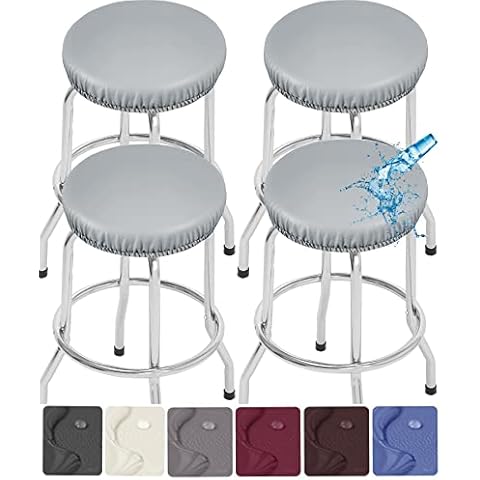 Stool Covers Round,4 Pack Stretch Waterproof PU Round Bar Stool Covers Removable Bar Stool Seat Covers Washable Bar Stool Covers Round Barstool Covers with Elastic Bands for 13-18 Inch Light Gray Cover