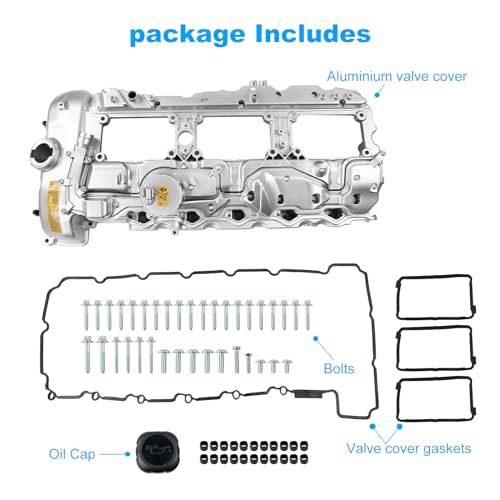 Image of WATERWICH N55 Aluminium Valve Cover Kit Compatible with BMW 2010-2017 335i 535i 530i 640i 435i 740i 740Li X1 X3 X4 X5 X6 Replacement for 11127570292